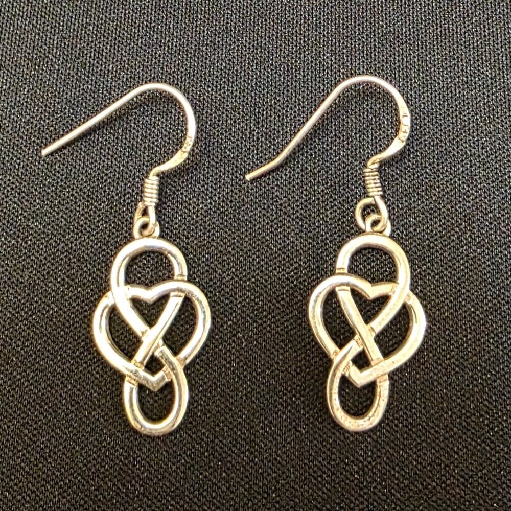 Hamdmade 925 Sterling Silver Celtic Entwined Infinity Heart Love Drop Earrings